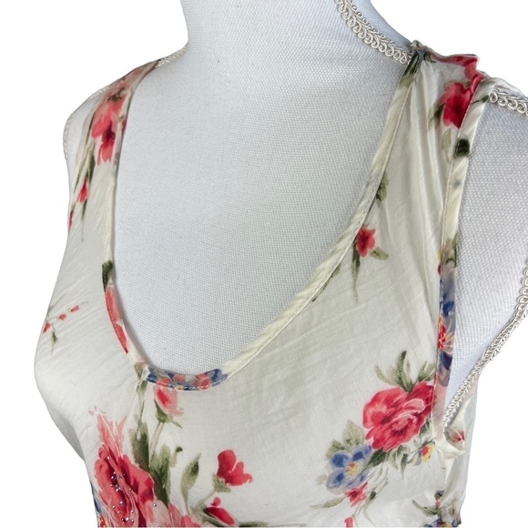 Karen Kane Floral and Rhinestone Embossed gathered sides Silk Blend Sleeveless M - Picture 10 of 12